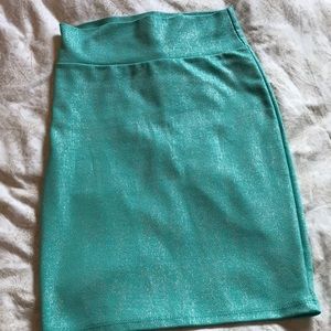 Lularoe Cassie skirt, aqua with silver metallic